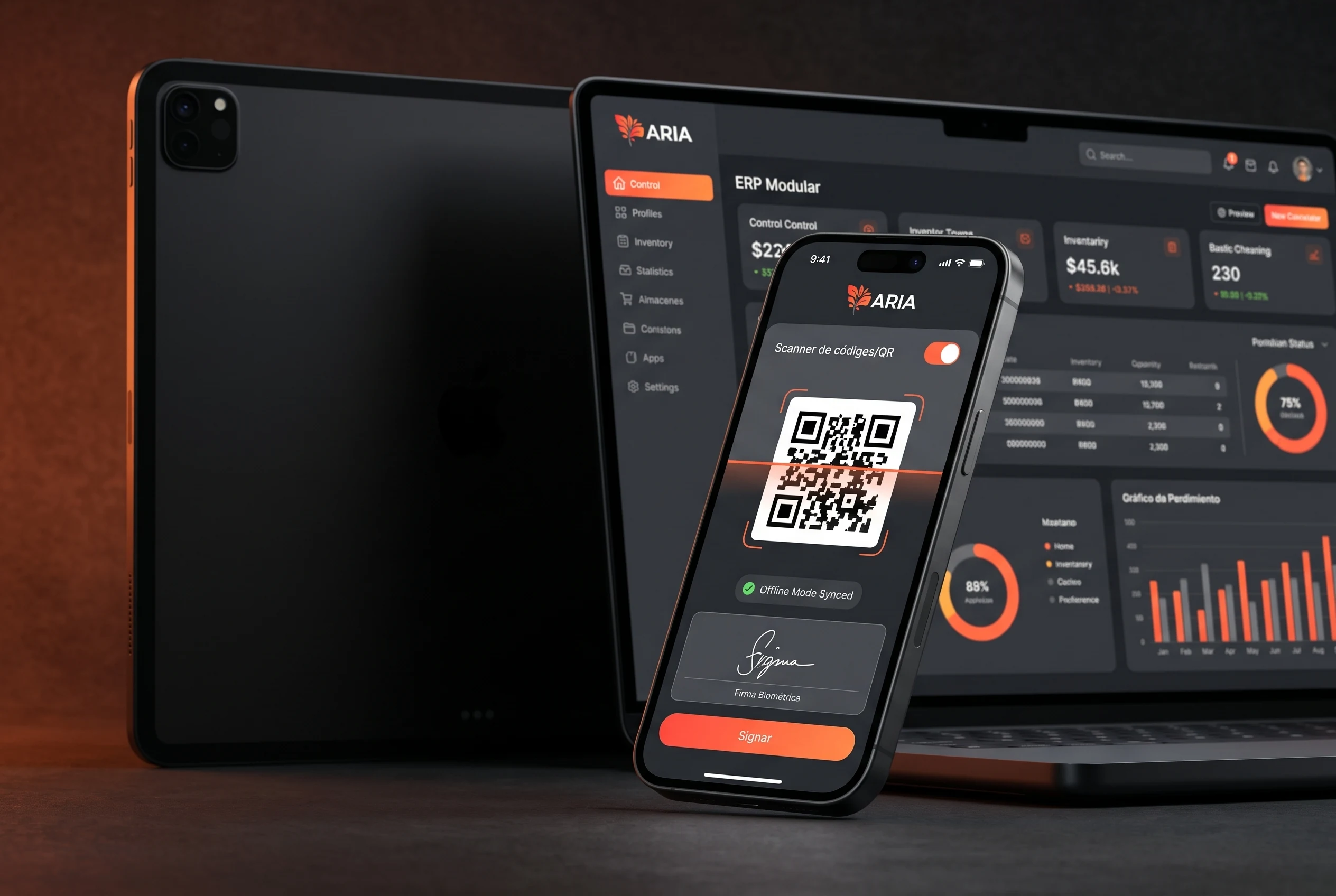 Mockup de ERP Modular con App Móvil